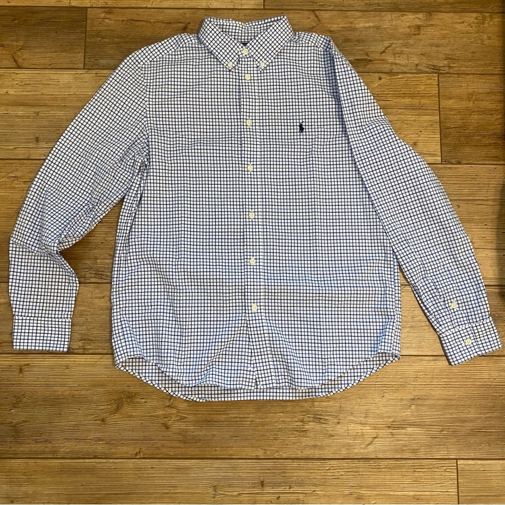 Polo Ralph Lauren Big Kid Blue/White Check long sleeve dress shirt Size XL 18-20